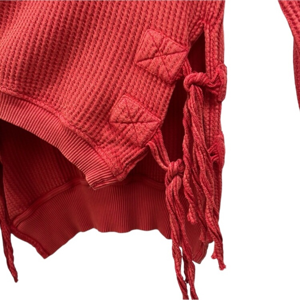 Free People One interlaken thermal waffle knit long sleeve side tie red top, XS - Picture 6 of 10